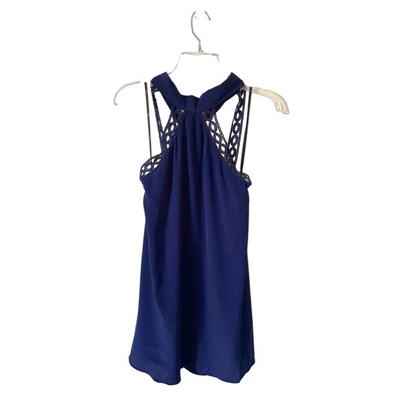 Lulu's High Neck Lace Mini Dress Navy Blue Size Small - Picture 1 of 9